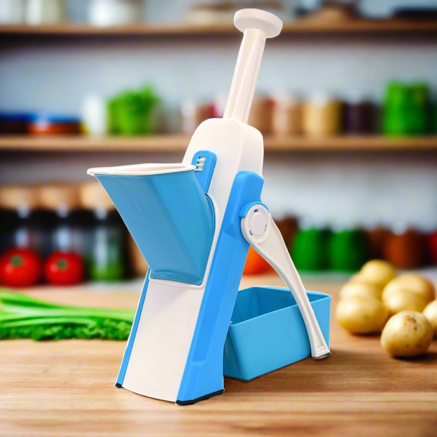 Vegetable chopper with ergonomic hand press Vegetable chopper with ergonomic hand press